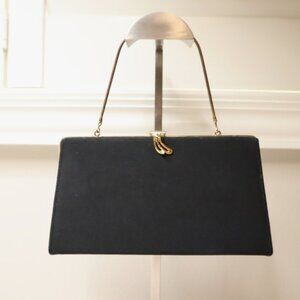 Classic Vintage Black Handbag | 50s–60s Structured Evening Bag
